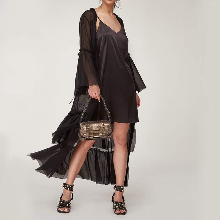 Pre Owned Versace Brown Python Small Flap Shoulder Bag