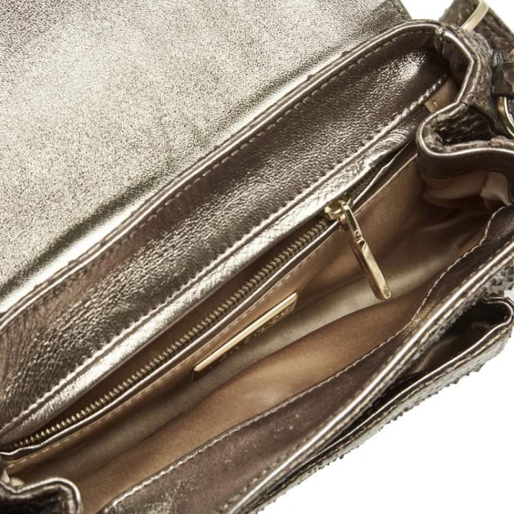 Pre Owned Versace Brown Python Small Flap Shoulder Bag