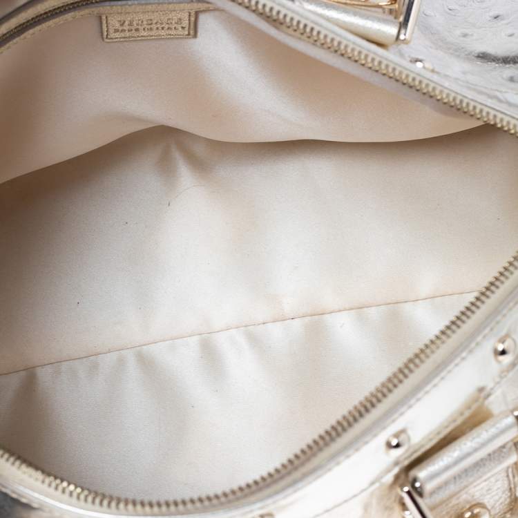 مملوكة مسبقًا Versace Metallic Gold Ostrich Embossed Leather Snap Out Of It Satchel