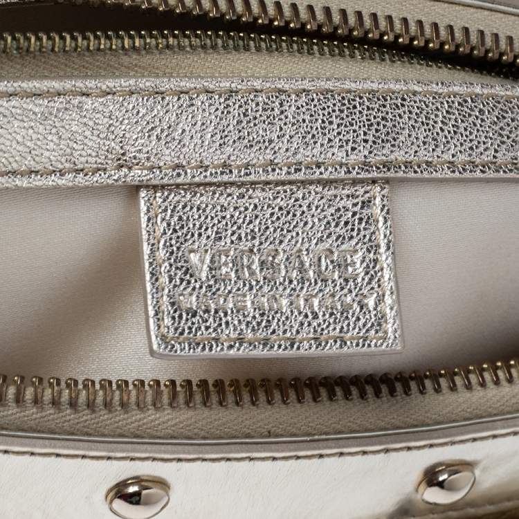 مملوكة مسبقًا Versace Metallic Gold Ostrich Embossed Leather Snap Out Of It Satchel