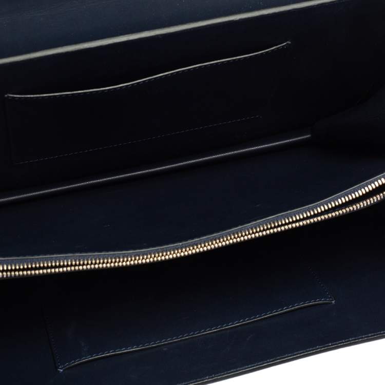 Pre Owned Versace Navy Blue/Orange Leather And Suede DV One Top Handle Bag