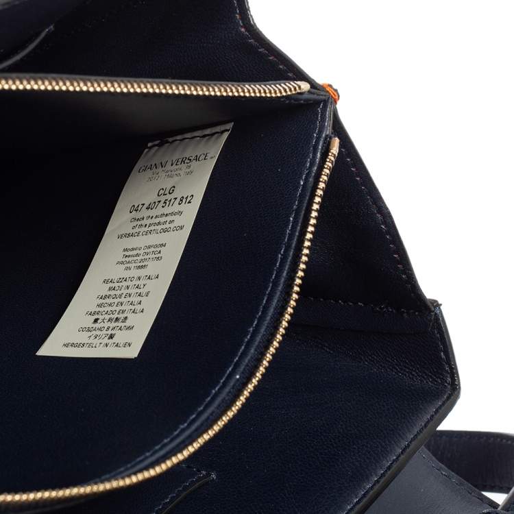 Pre Owned Versace Navy Blue/Orange Leather And Suede DV One Top Handle Bag