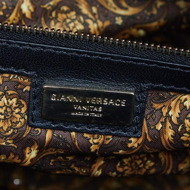 Pre Owned Versace Black Barocco Leather Altea Top Handle Bag