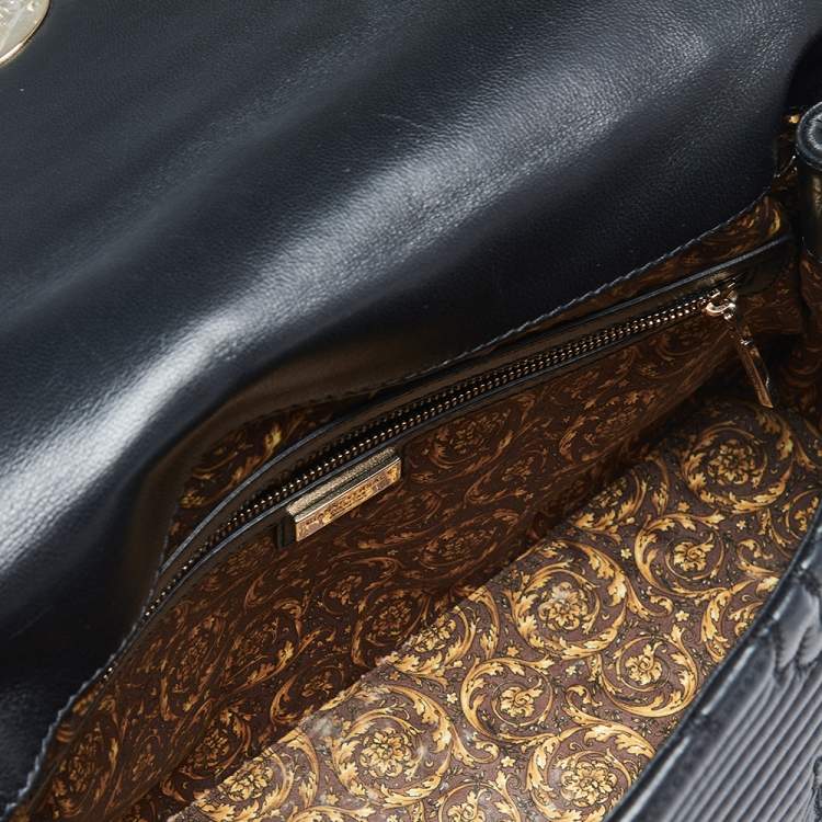 Pre Owned Versace Black Barocco Leather Altea Top Handle Bag