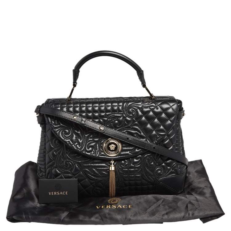 Pre Owned Versace Black Barocco Leather Altea Top Handle Bag