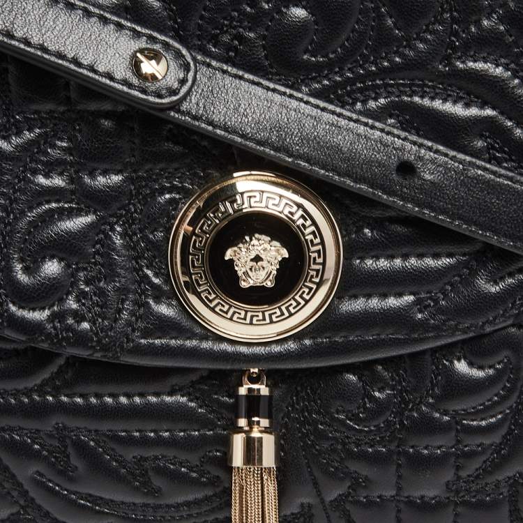 Pre Owned Versace Black Barocco Leather Altea Top Handle Bag