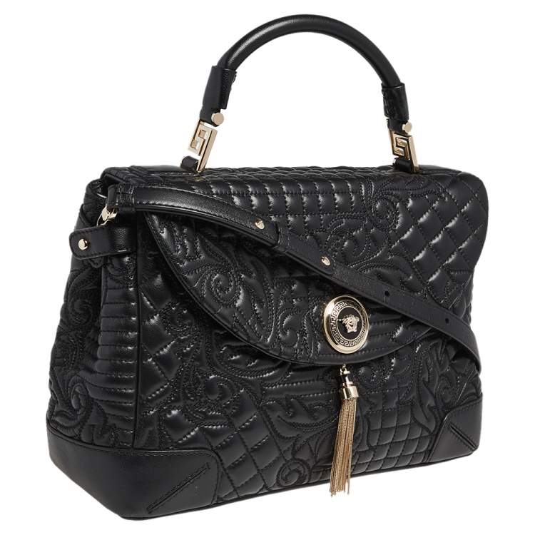 Pre Owned Versace Black Barocco Leather Altea Top Handle Bag
