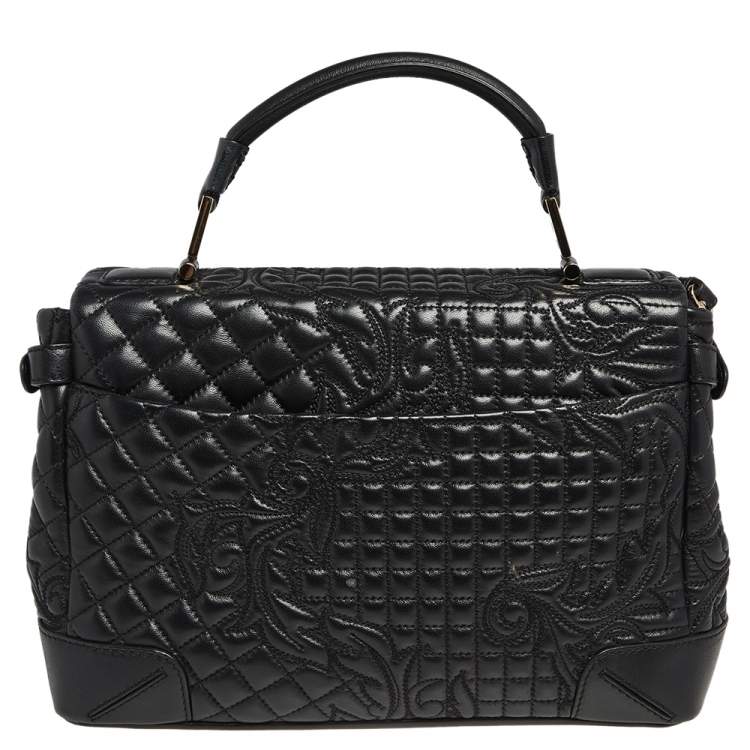 Pre Owned Versace Black Barocco Leather Altea Top Handle Bag