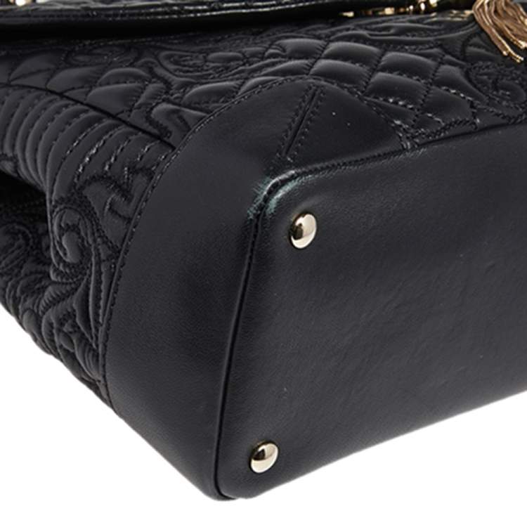 Pre Owned Versace Black Barocco Leather Altea Top Handle Bag