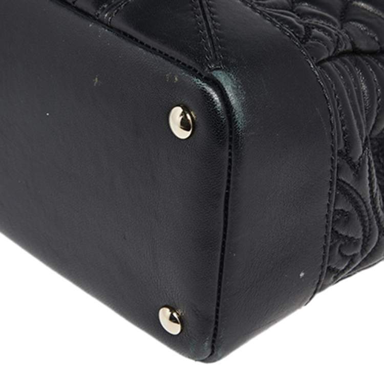 Pre Owned Versace Black Barocco Leather Altea Top Handle Bag
