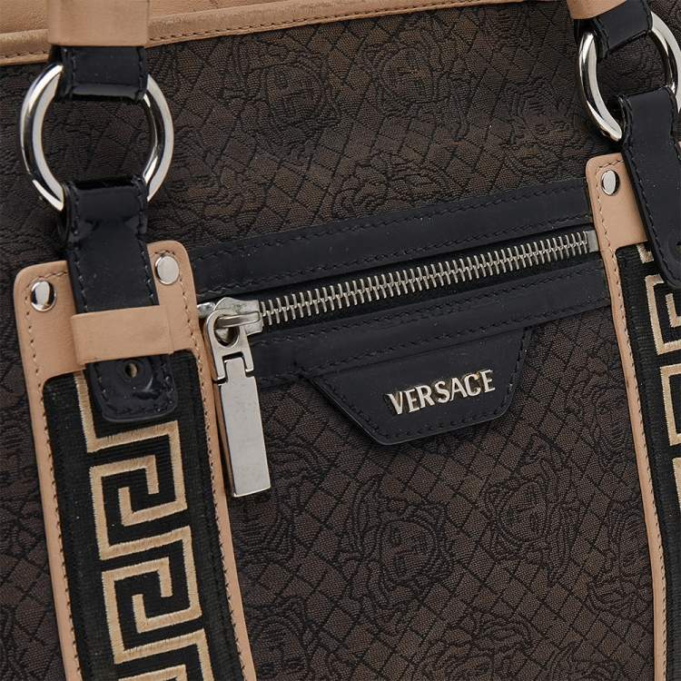 Pre Owned Versace Black Canvas And Patent Leather Tote