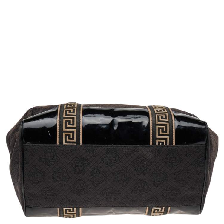 Pre Owned Versace Black Canvas And Patent Leather Tote