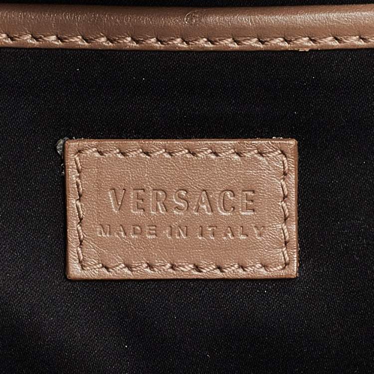 Pre Owned Versace Dark Beige Leather Small Medusa Medallion Tote