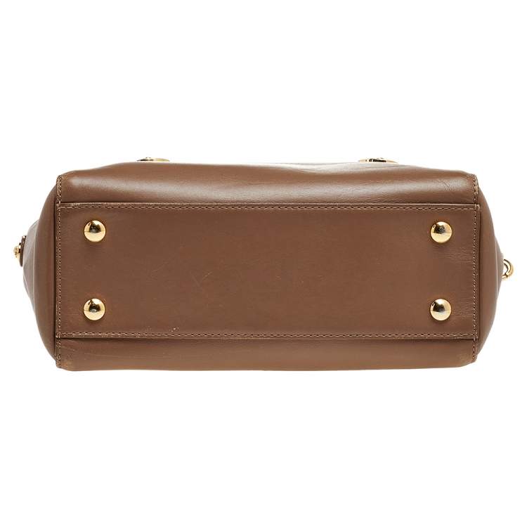 Pre Owned Versace Dark Beige Leather Small Medusa Medallion Tote