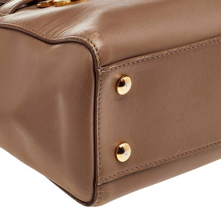 Pre Owned Versace Dark Beige Leather Small Medusa Medallion Tote