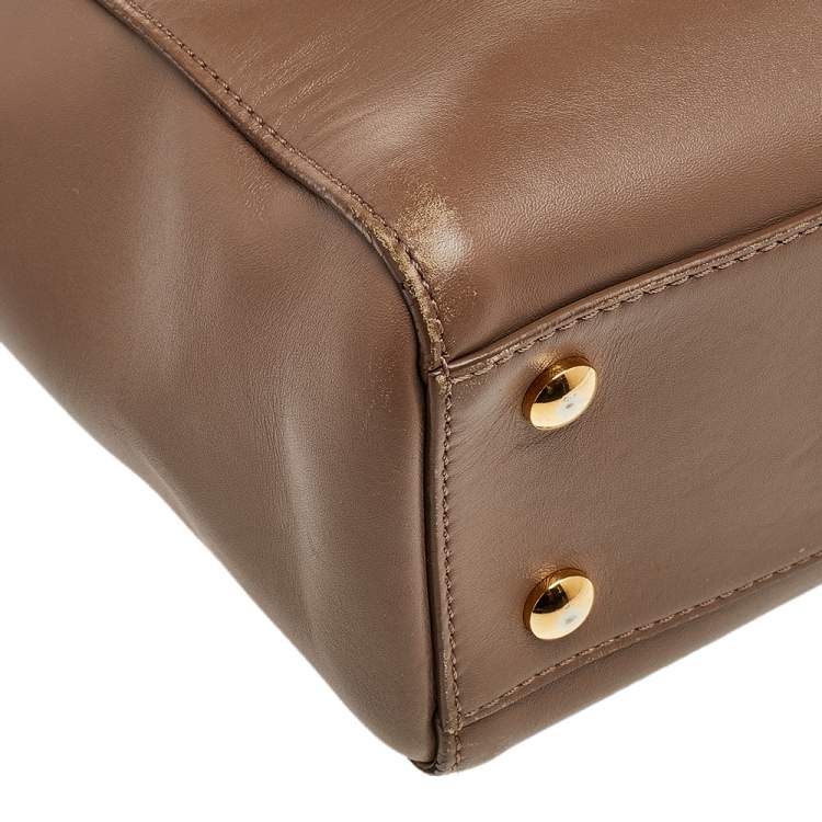 Pre Owned Versace Dark Beige Leather Small Medusa Medallion Tote