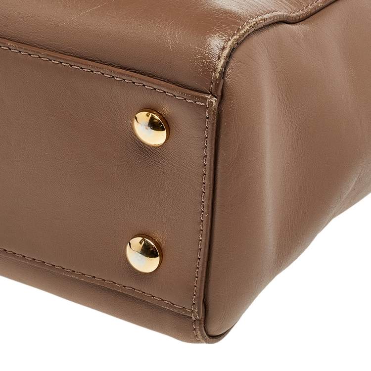 Pre Owned Versace Dark Beige Leather Small Medusa Medallion Tote