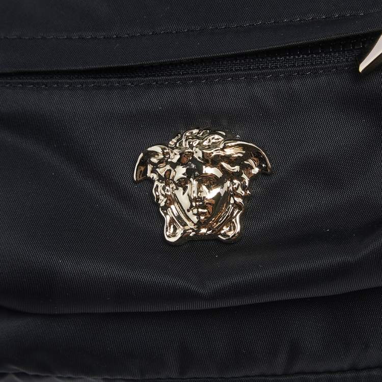 Pre Owned Versace Black Nylon and Leather Trim Mini Medusa Backpack