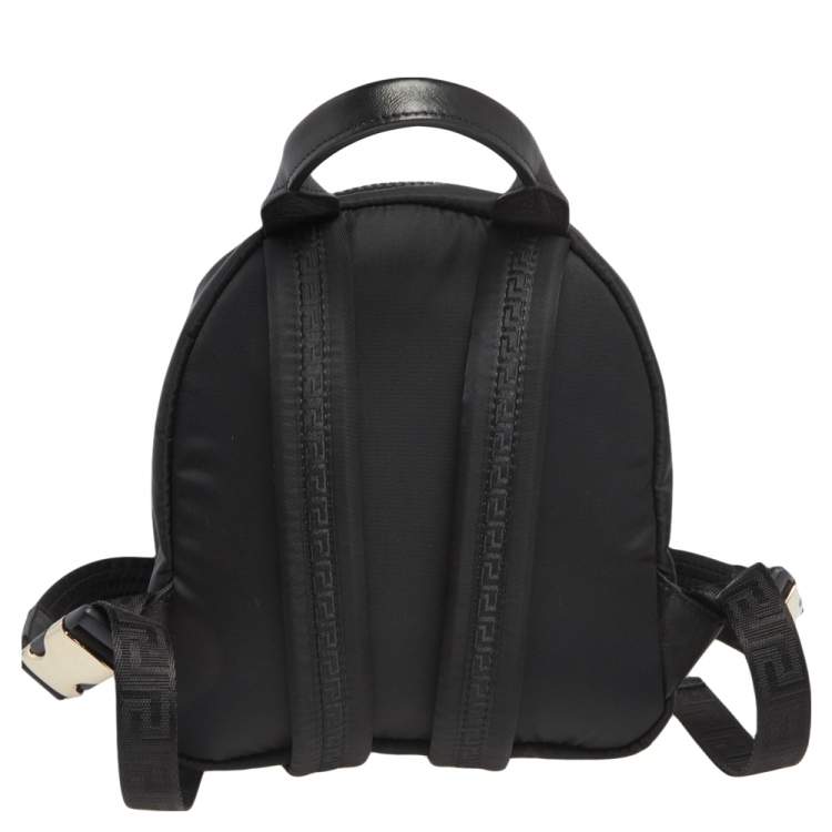 Pre Owned Versace Black Nylon and Leather Trim Mini Medusa Backpack
