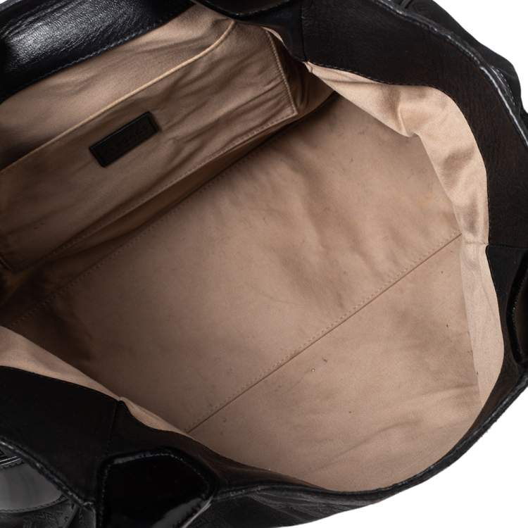 Pre Owned Versace Black Monogram Nylon and Patent Leather  Logo Plague Flap Tote