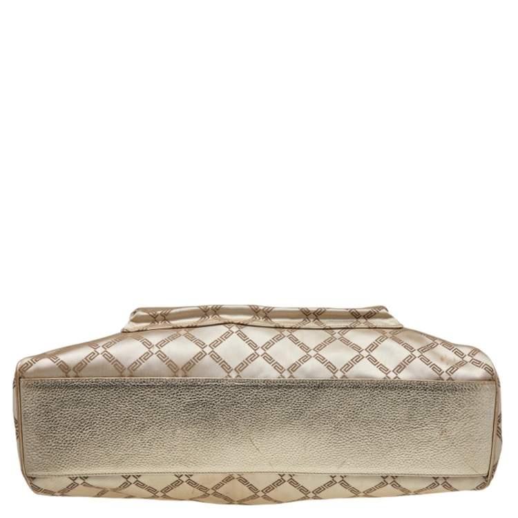 Pre Owned Versace Metallic Gold Signature Canvas And Leather Shoulder Bag