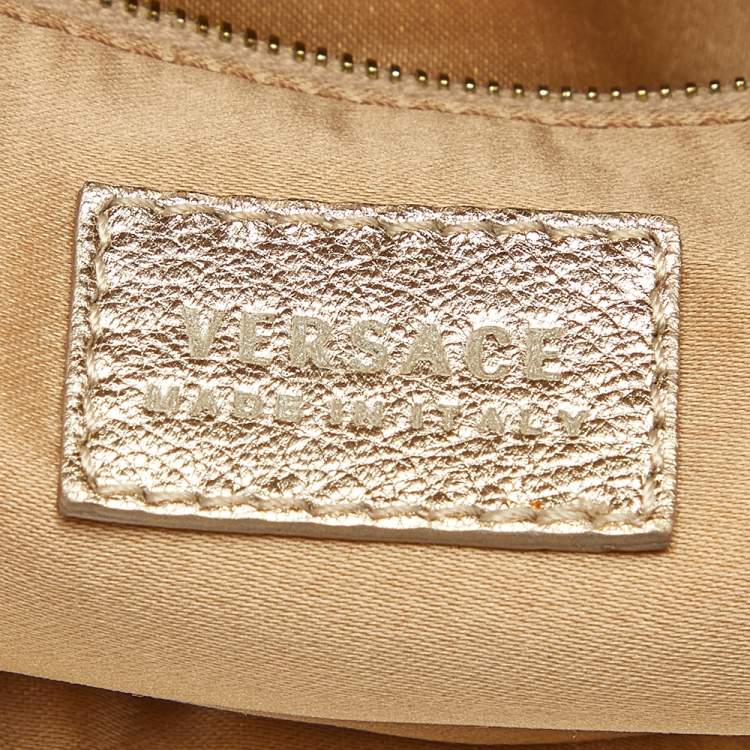 Pre Owned Versace Metallic Gold Signature Canvas And Leather Shoulder Bag