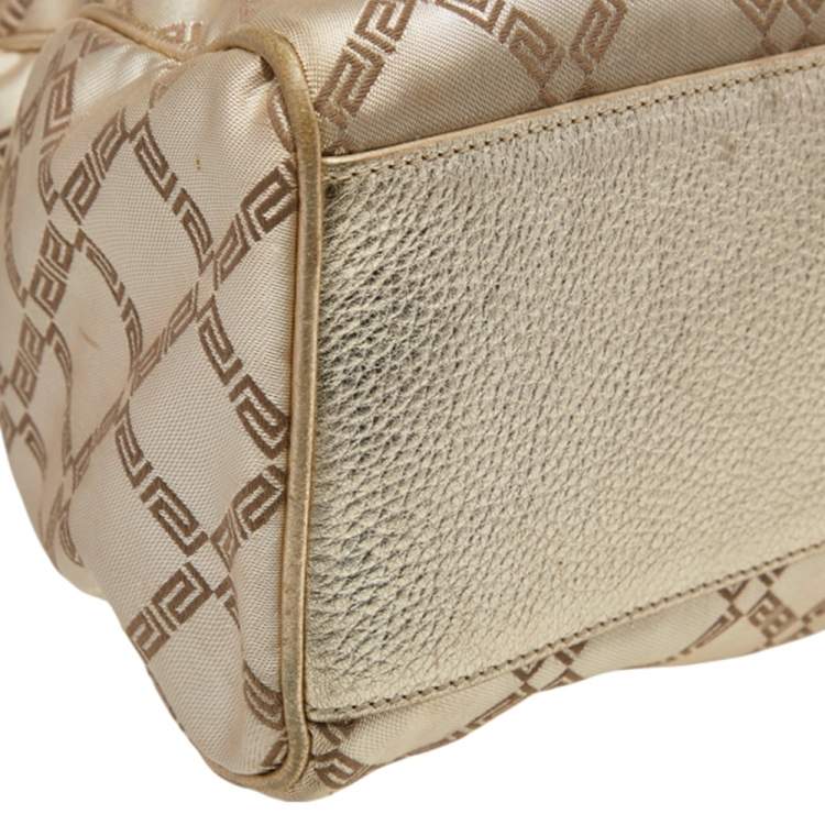 Pre Owned Versace Metallic Gold Signature Canvas And Leather Shoulder Bag