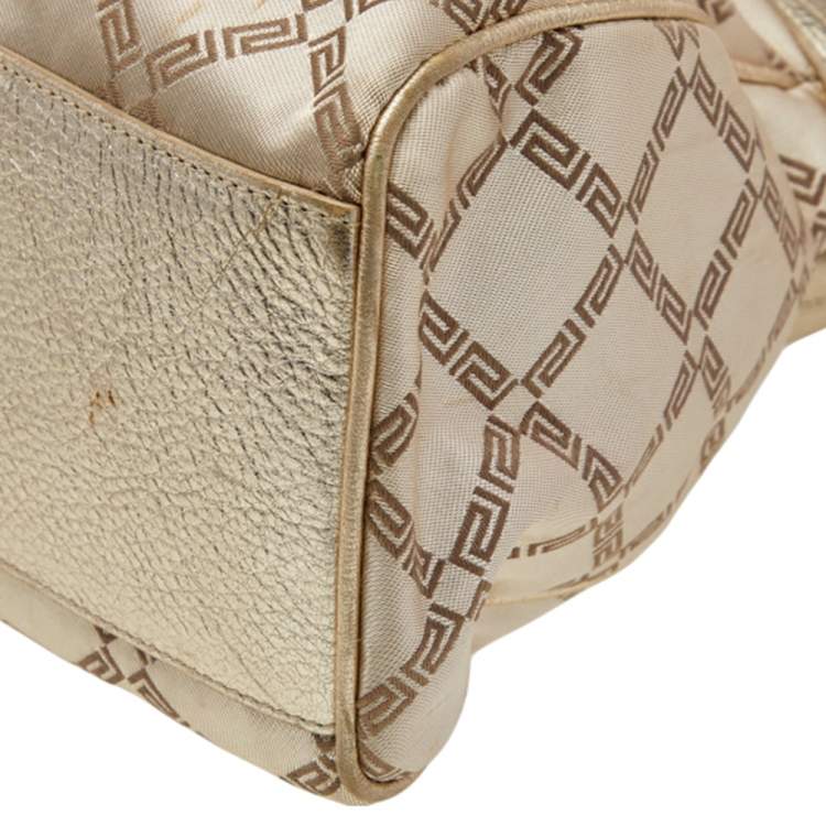 Pre Owned Versace Metallic Gold Signature Canvas And Leather Shoulder Bag