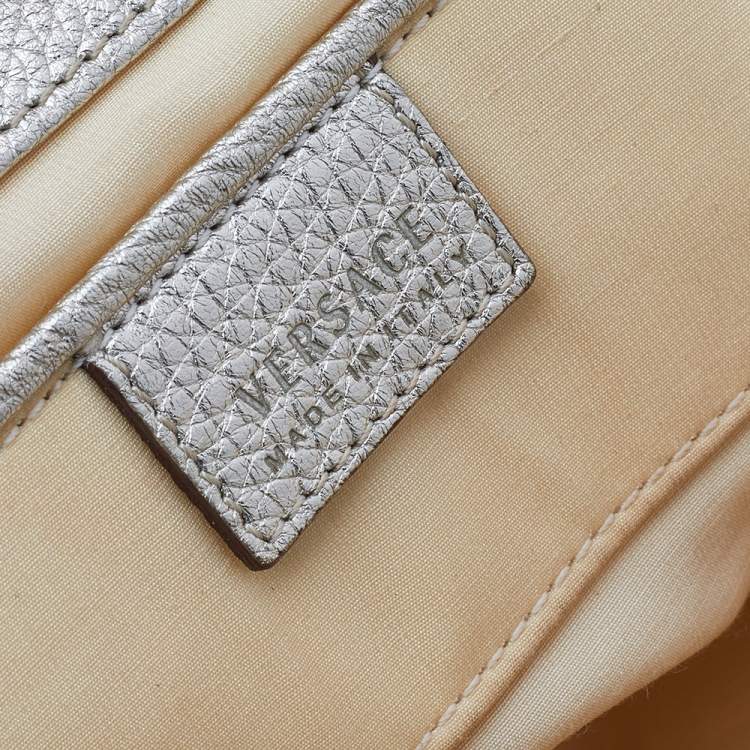 Pre Owned Versace White, Metallic Gold Snakeskin And Leather Medusa Satchel