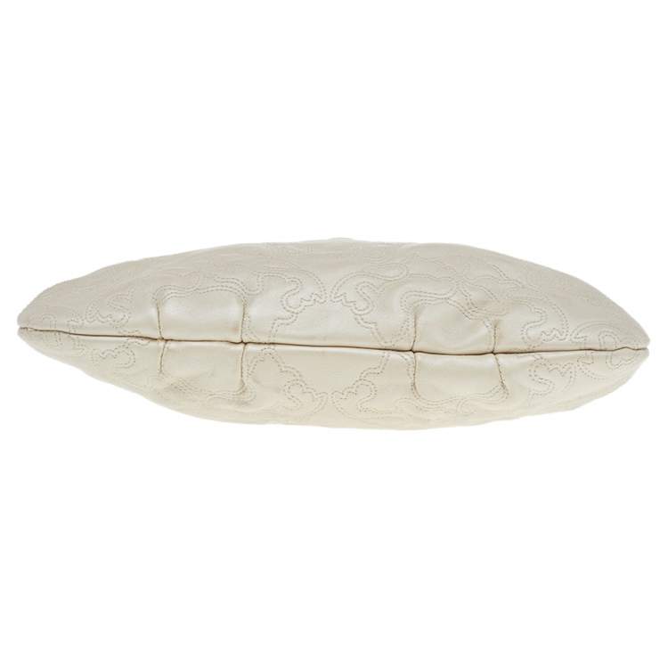 Pre Owned Versace Pearl Beige Leather Medusa Clutch