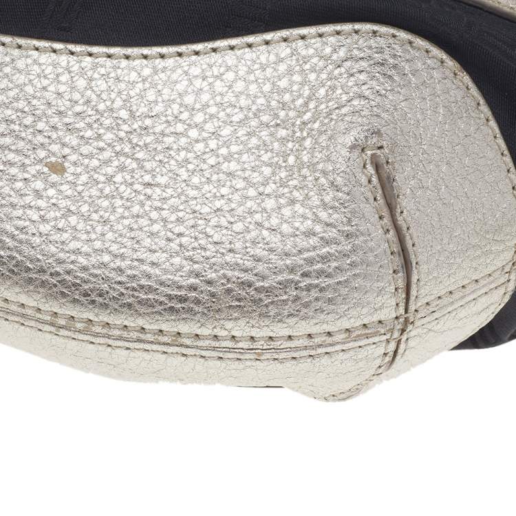 Pre Owned Versace Metallic Silver/Black Signature Canvas And Leather Studded Hobo