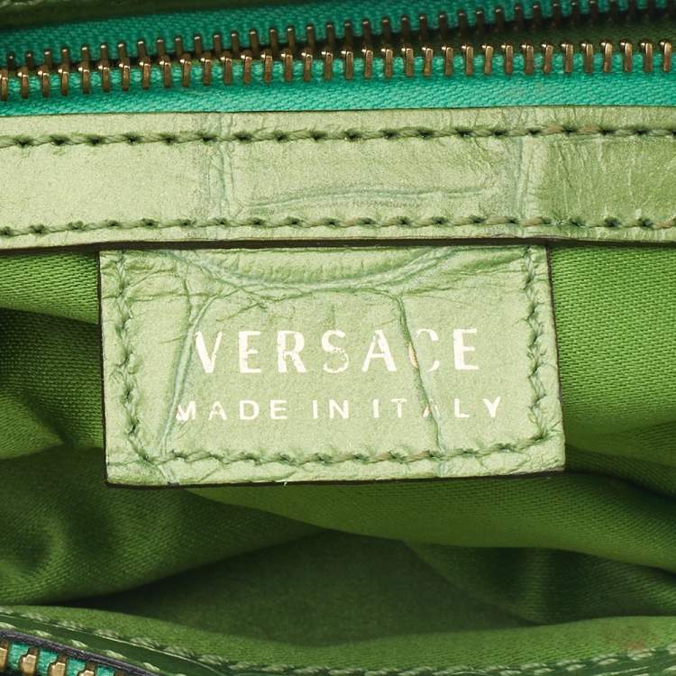 Pre Owned Versace Green Croc Embossed Leather Chain Clutch