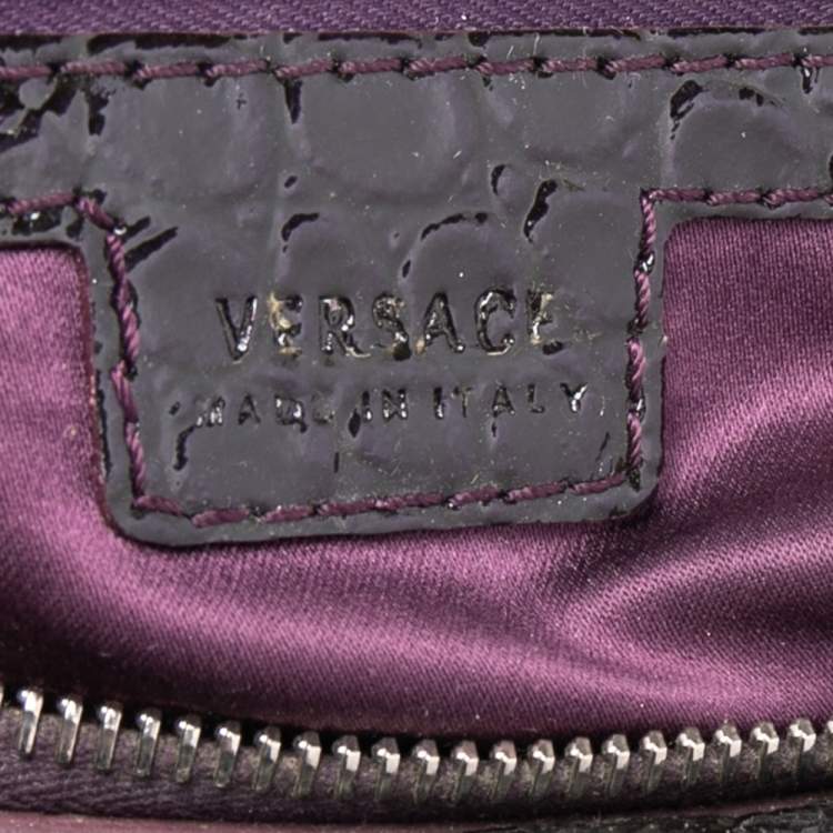 Pre Owned Versace Burgundy Patent Croc Embossed Leather Chain Satchel