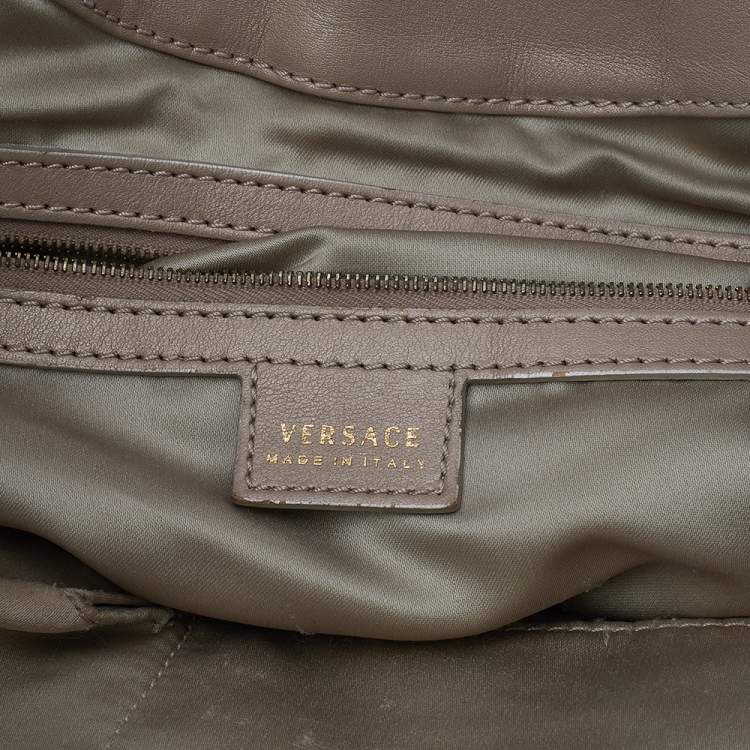 Pre Owned Versace Beige Perforated Leather Tassel Shoulder Bag