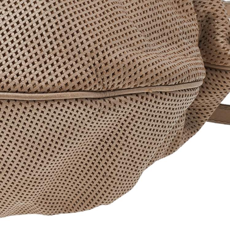 Pre Owned Versace Beige Perforated Leather Tassel Shoulder Bag