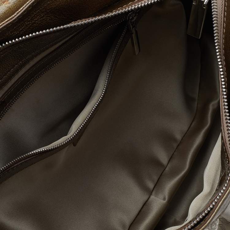 Pre Owned Versace Metallic Gold/Cream Signature Canvas And Leather Shoulder Bag