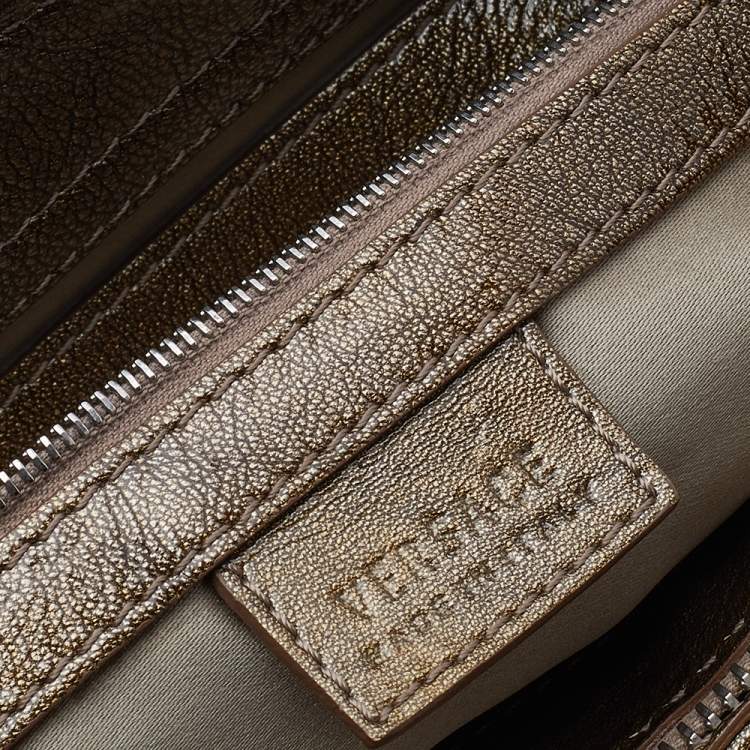Pre Owned Versace Metallic Gold/Cream Signature Canvas And Leather Shoulder Bag