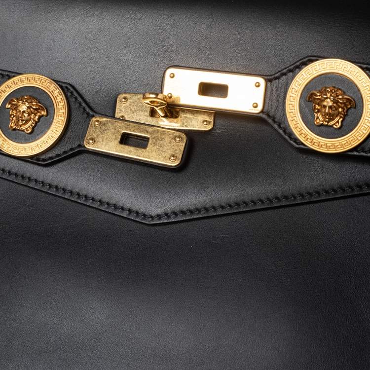 Pre Owned Versace Black Leather Icon Top Handle Bag