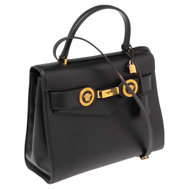 Pre Owned Versace Black Leather Icon Top Handle Bag