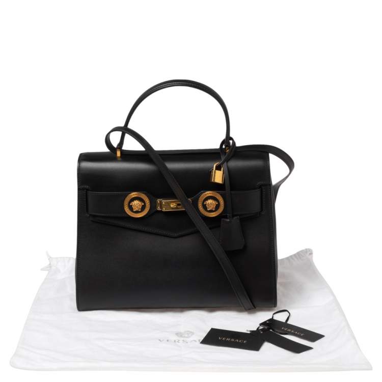 Pre Owned Versace Black Leather Icon Top Handle Bag