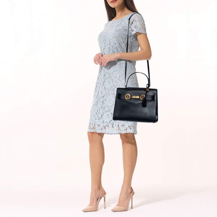 Pre Owned Versace Black Leather Icon Top Handle Bag