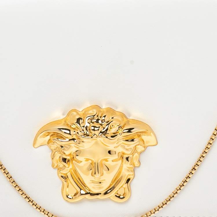 Pre Owned Versace White Leather Medusa Chain Clutch