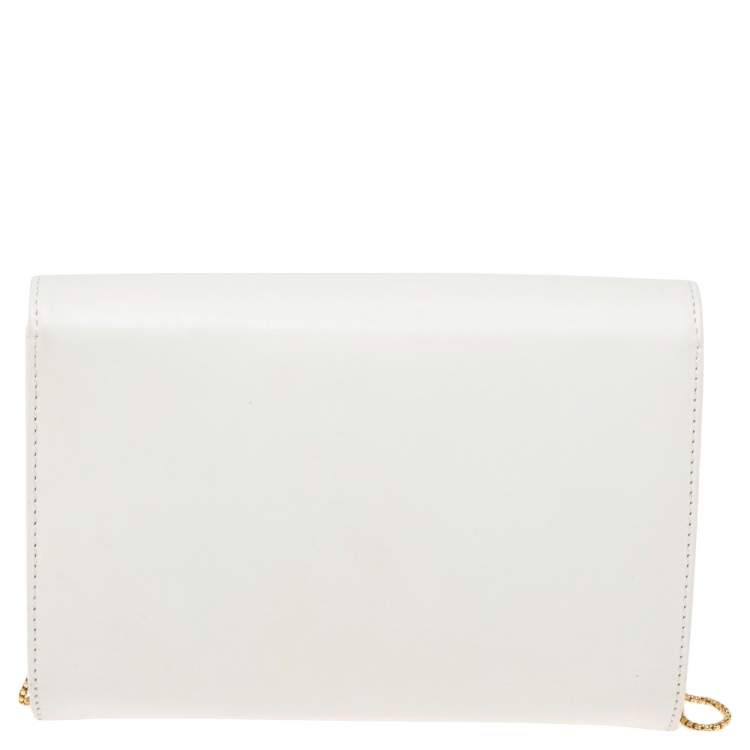 Pre Owned Versace White Leather Medusa Chain Clutch