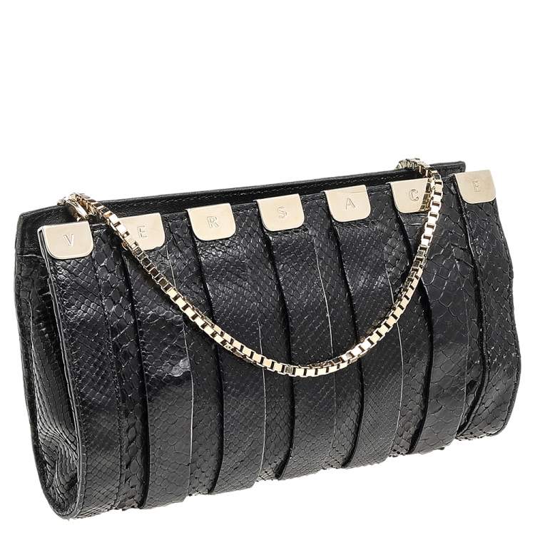 Pre Owned Versace Black Snakeskin Leather Shoulder Bag