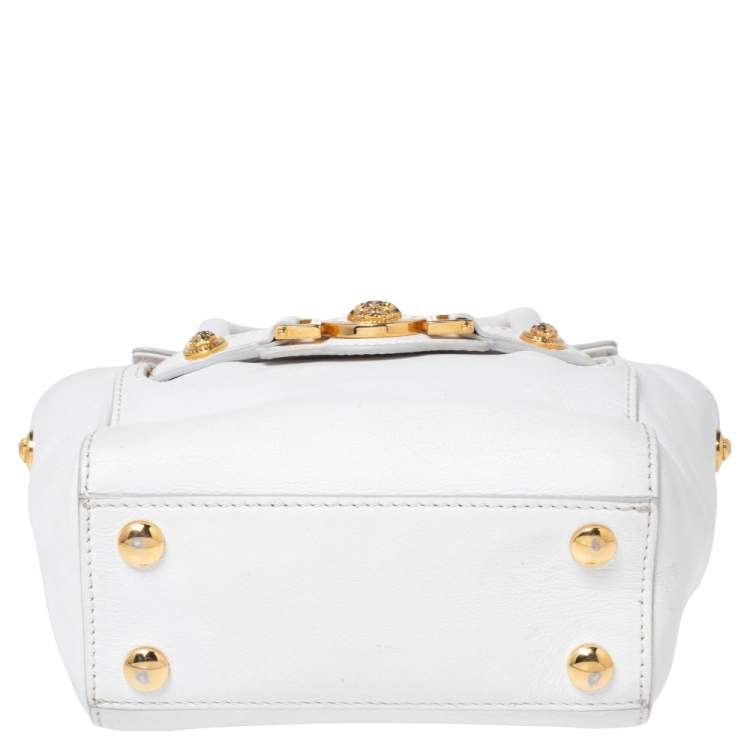 Pre Owned Versace White Leather Mini Signature Top Handle Bag