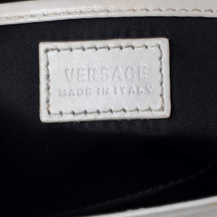 Pre Owned Versace White Leather Mini Signature Top Handle Bag
