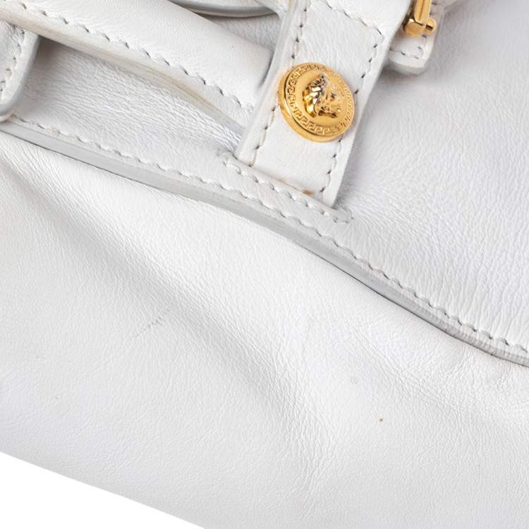 Pre Owned Versace White Leather Mini Signature Top Handle Bag