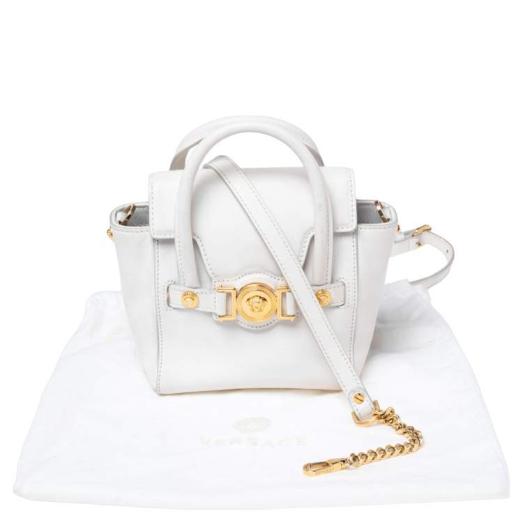 Pre Owned Versace White Leather Mini Signature Top Handle Bag