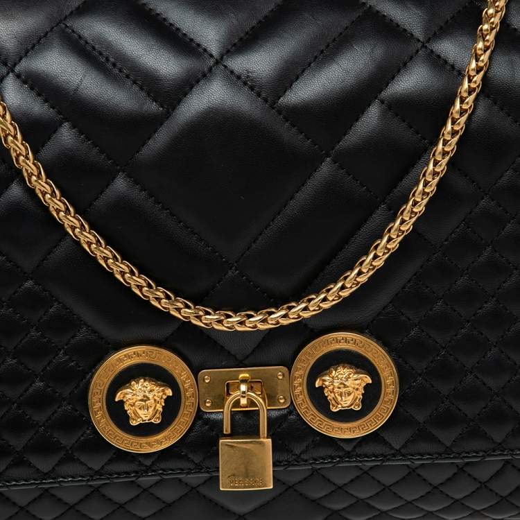 Pre Owned Versace Black Quilted Leather Icon Shoulder Bag