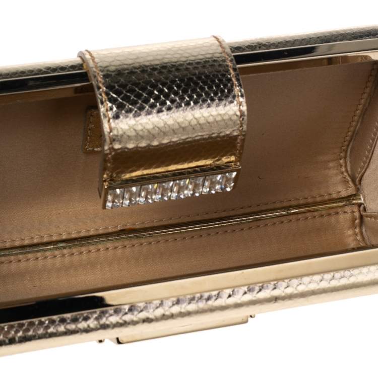 Pre Owned Versace Gold Karung Leather Crystal Flap Clutch